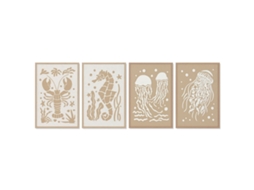 Pintura Home Esprit Branco Natural Mediterrâneo Marinha 40 X 3 X 60 Cm (4 Unidades)