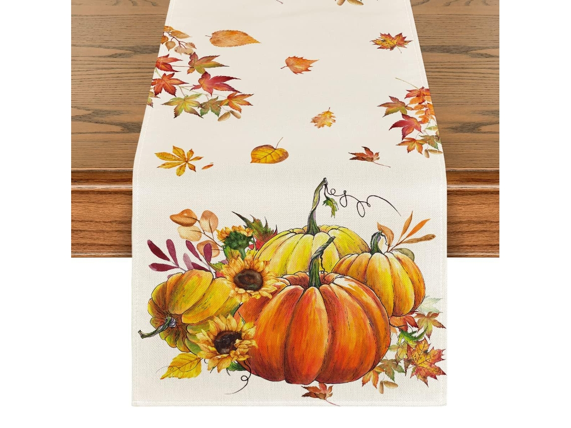 Caminho de Mesa com Flores e Folhas de Abóbora Decoração de Outono para a Cozinha NEVEANCE