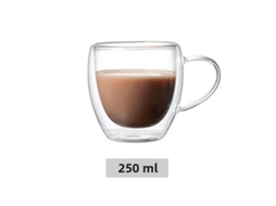 Xícara De Café Oval De Vidro Borossilicato Transparente De Parede Dupla, Resistente Ao Calor, Com Alça, Capacidade De 250 Ml.