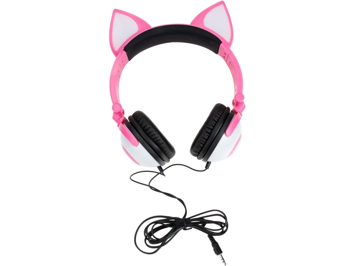 Fones De Ouvido Infantis Gatuida Com Orelhas Gato, Haste Ajustável E Confortável, Revestidos Em Pvc, Na Cor Rosa, Com