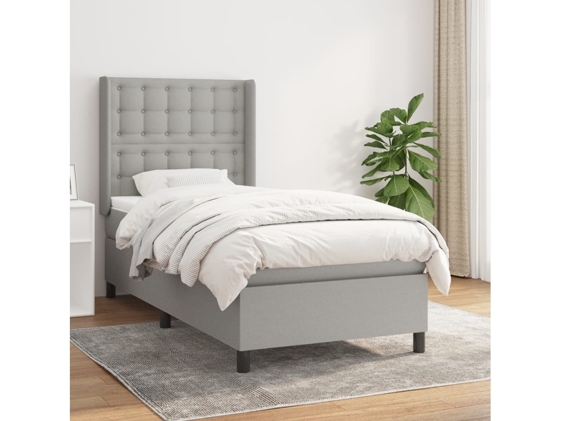 Cama com molas/colchão 90x200 cm tecido cinza-claro