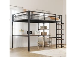 Cama alta de metal 140*200 cm, escada de segurança com grades, cama infantil com mesa e prateleira, cerca de segurança em tecido metálico.
