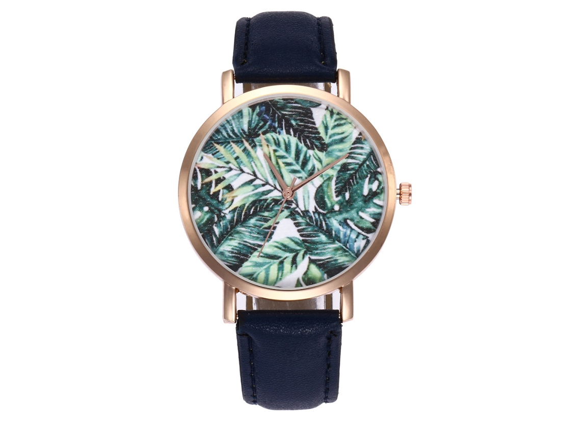 Relógio de quartzo moderno com pulseira de couro, novo estilo para mulheres e meninas (azul)