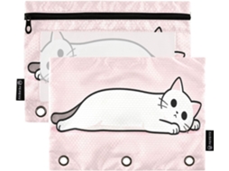 Pastas Fichário Com Estampa De Gato Branco Desenho Animado, Com Janela Transparente, Estojo Grande Com Zíper