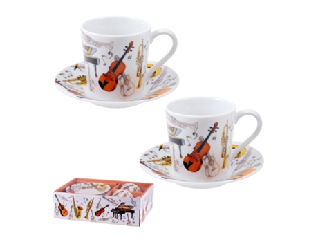 JAVIER Instrumentos Juego de 2 Tazas para Café Con Platos En Caja de Regalo