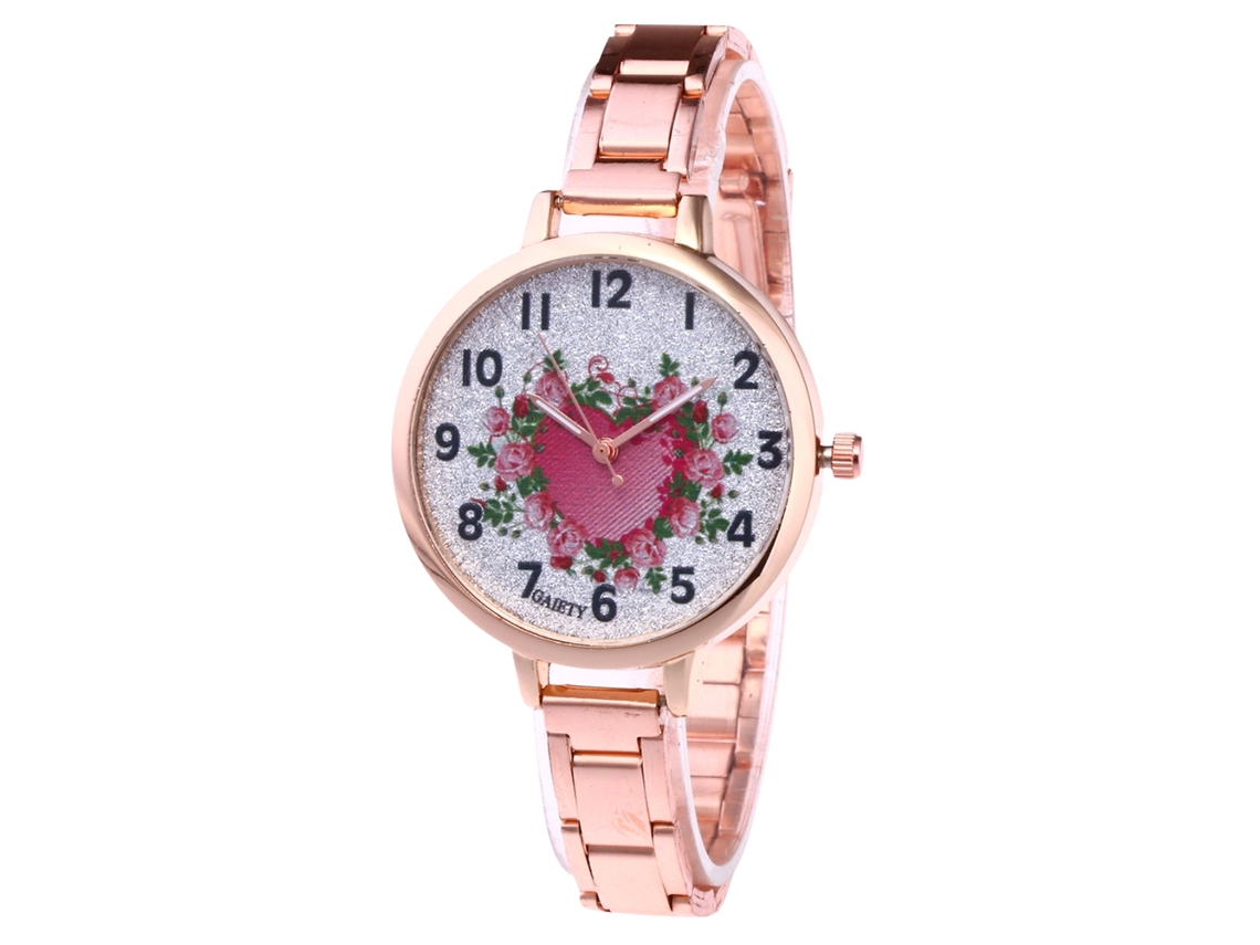 Relógio de quartzo unissex Zhoulianfa com pulseira de aço e mostrador casual em tom ouro rosa.