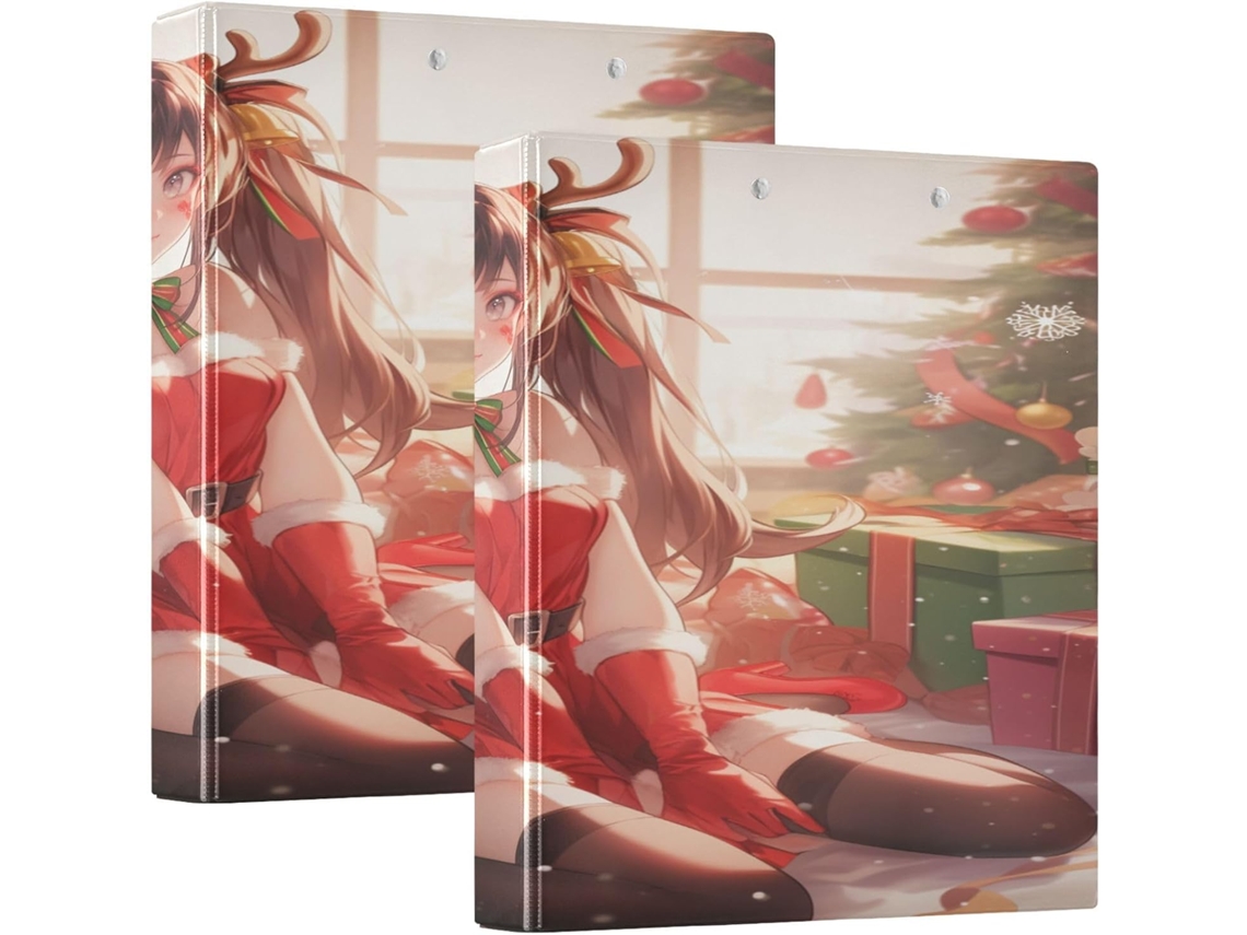 Pasta Com Bolsos, Estampa Natalina De Anime, 1 2 Polegada, 200 Folhas