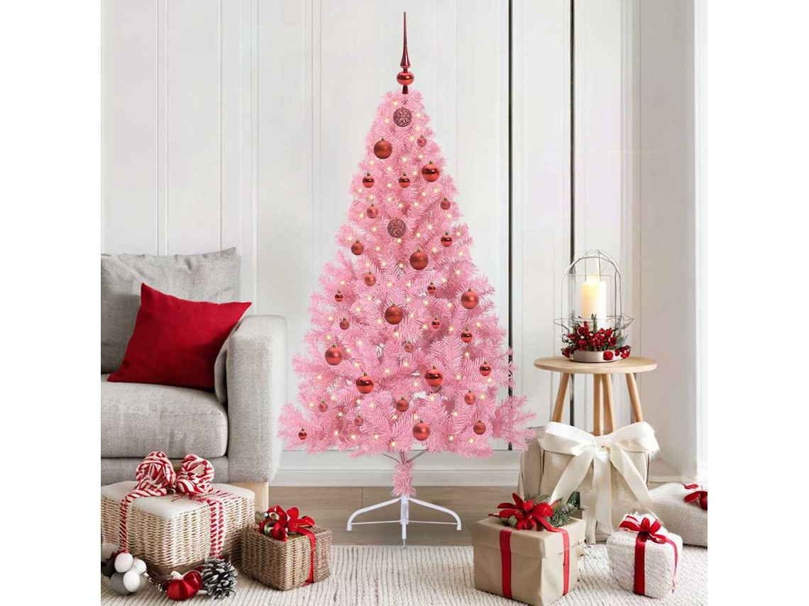 Vidaxl Árvore De Natal Artificial Pré-iluminada Rosa 150 Cm Pvc