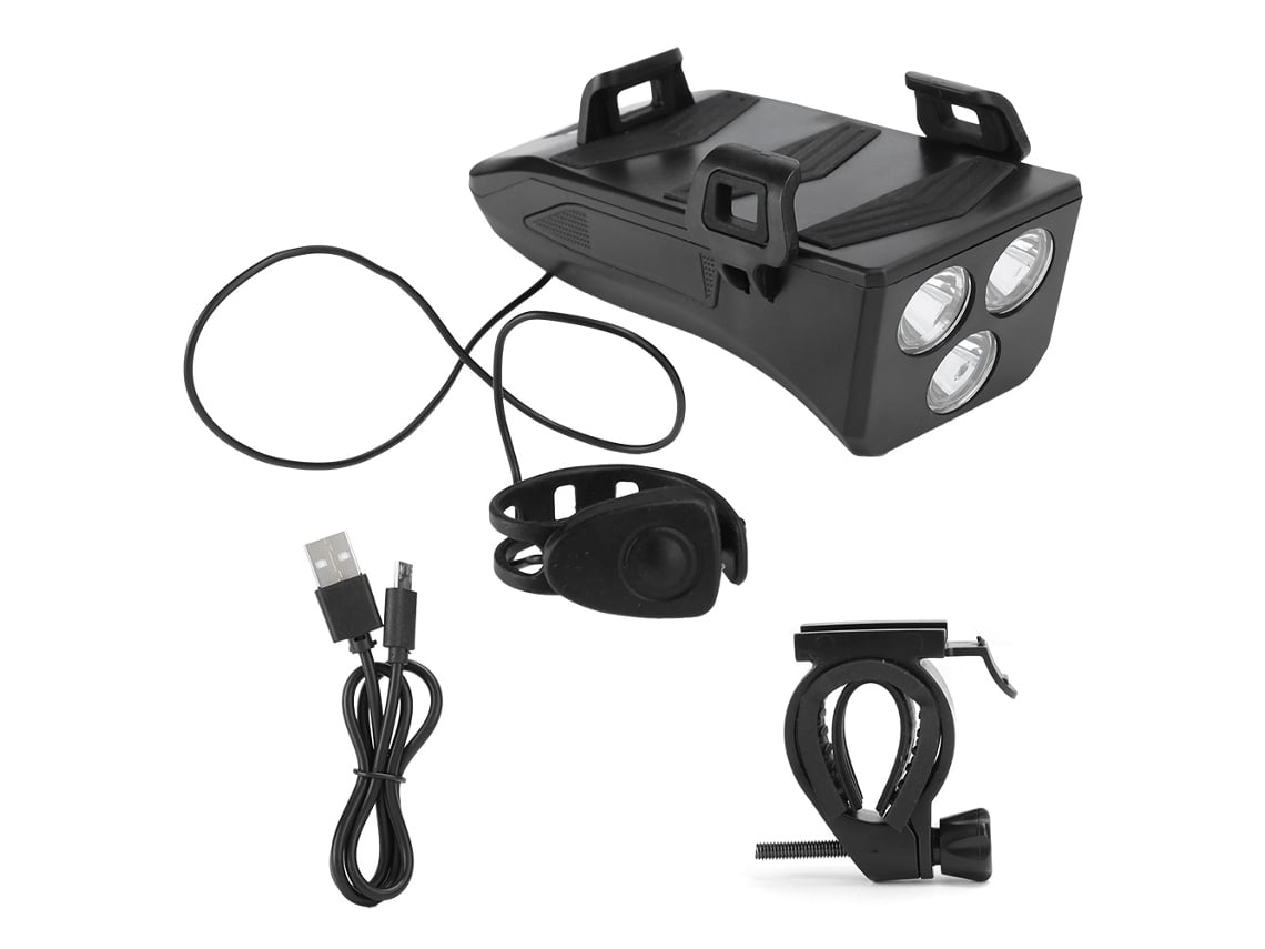 2026 farol Dianteiro para Bicicleta Recarregável Usb Multifuncional 4 em 1 com Sino e Suporte de Carga