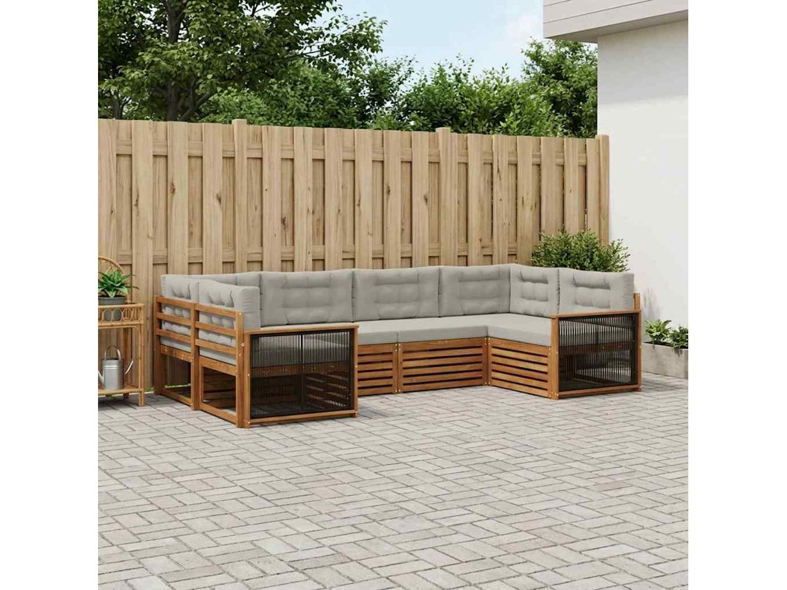 Vidaxl Conjunto De Sofás Para Exterior 6 Pcs Natural E Cinzento-claro