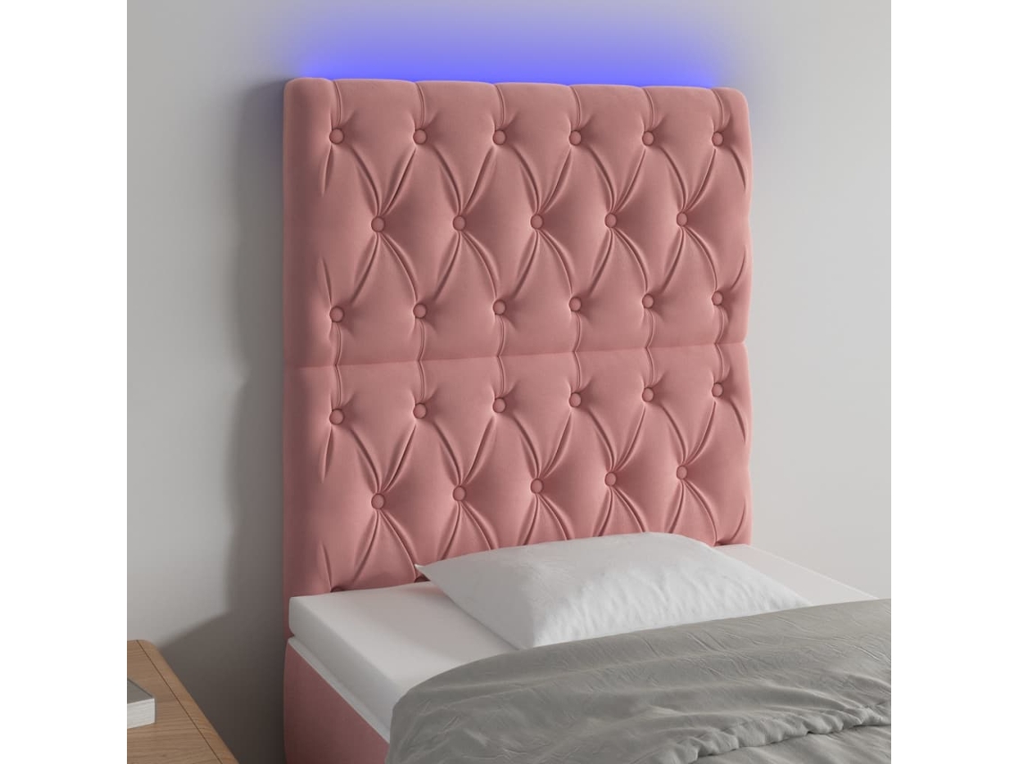 Vidaxl Cabeceira De Cama C/ Luzes Led Veludo 80x7x118/128 Cm Rosa