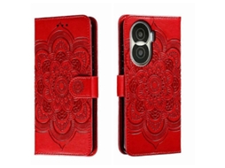 Capa De Couro Para Celular For Honor X40i Com Estampa De Mandala Solar Em Relevo
