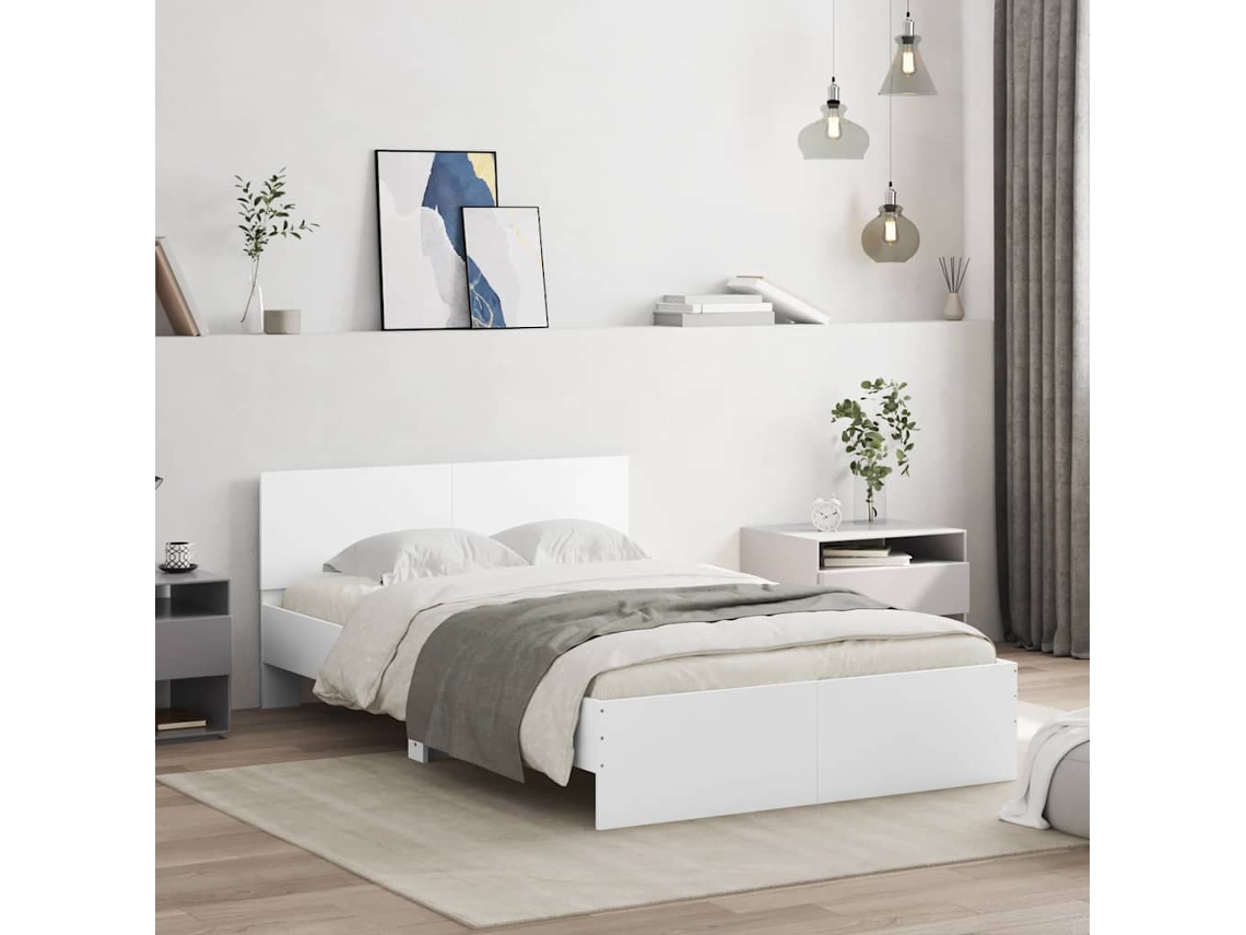 Cama De Casal | Camas Para Quarto | Estrutura De Cama Com Cabeceira 120x200 Cm Branco