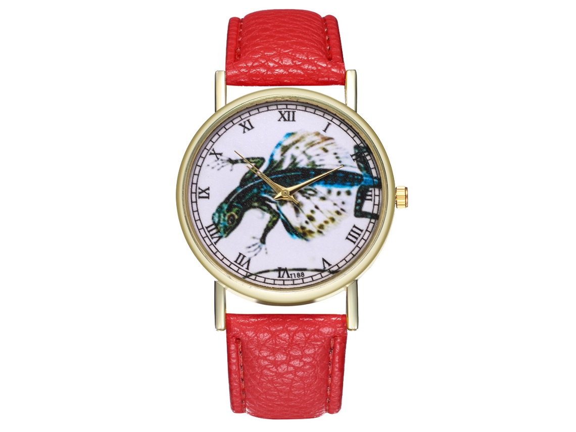 Relógio unissex casual de moda Flying Lizard Quartz com pulseira de couro vermelha