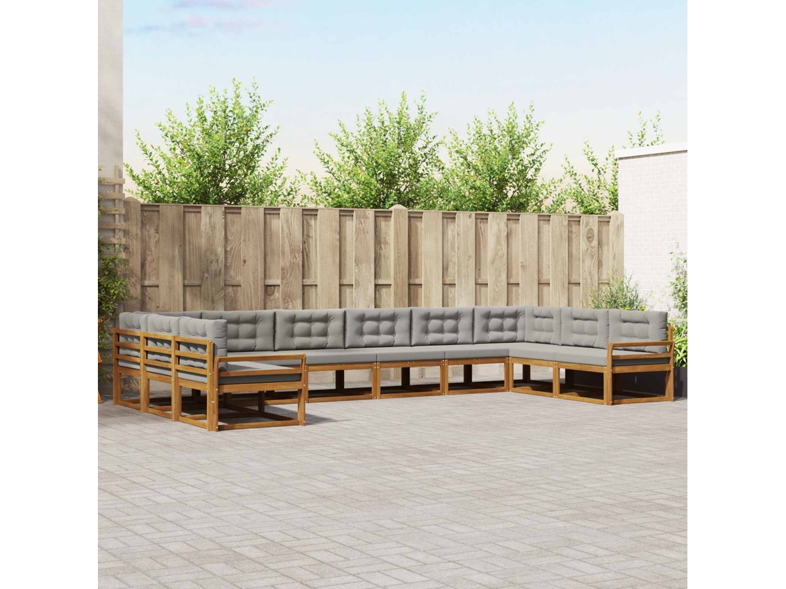 Vidaxl Conjunto De Sofás Para Exterior 10 Unid. Cinza Natural E Claro