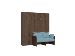 Cama De Casal Dobrável Francesa Kentaro 140 Cm Com Sofá E Coluna De Nogueira, Azul Claro
