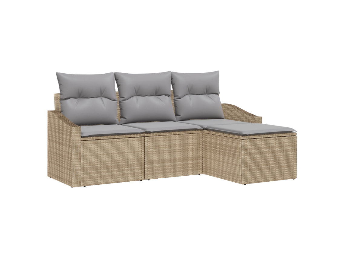 Conjunto 4 Conjunto De Sofás Para Exterior Vidaxl Bege Vime Pe (178 X 117 X 85 Cm)