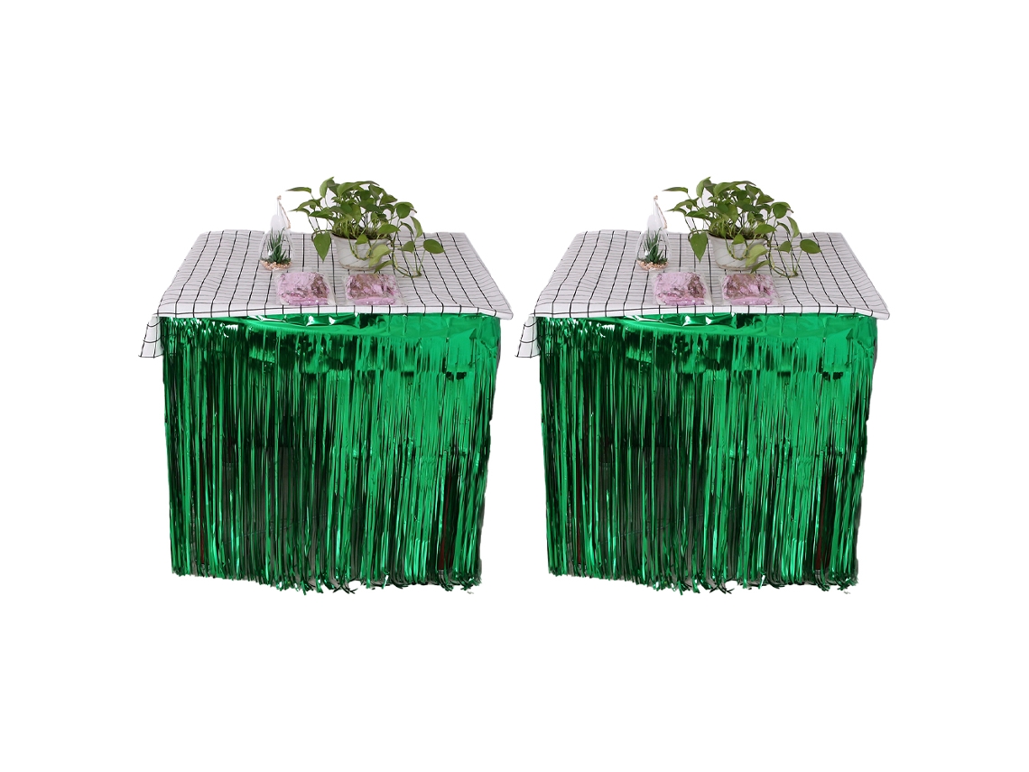 Conjunto de 2 Saias de Mesa com Franjas de Folha Metálica Rodapé Descartável para Desfile Festa Aniversário Verde