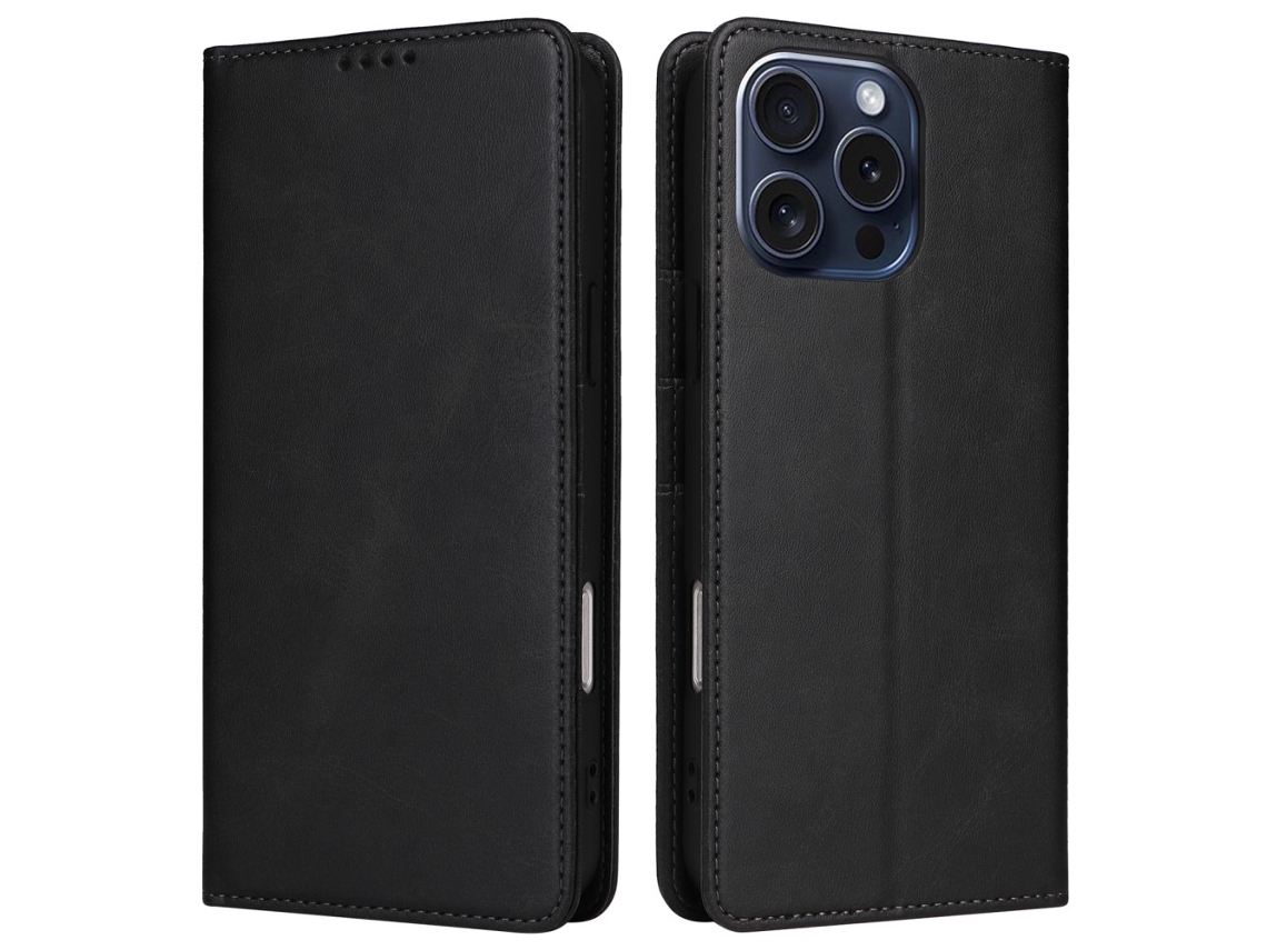 Capa Bloqueio Rfid Para Iphone 15 Pro Pele Sintética Magnética Preto