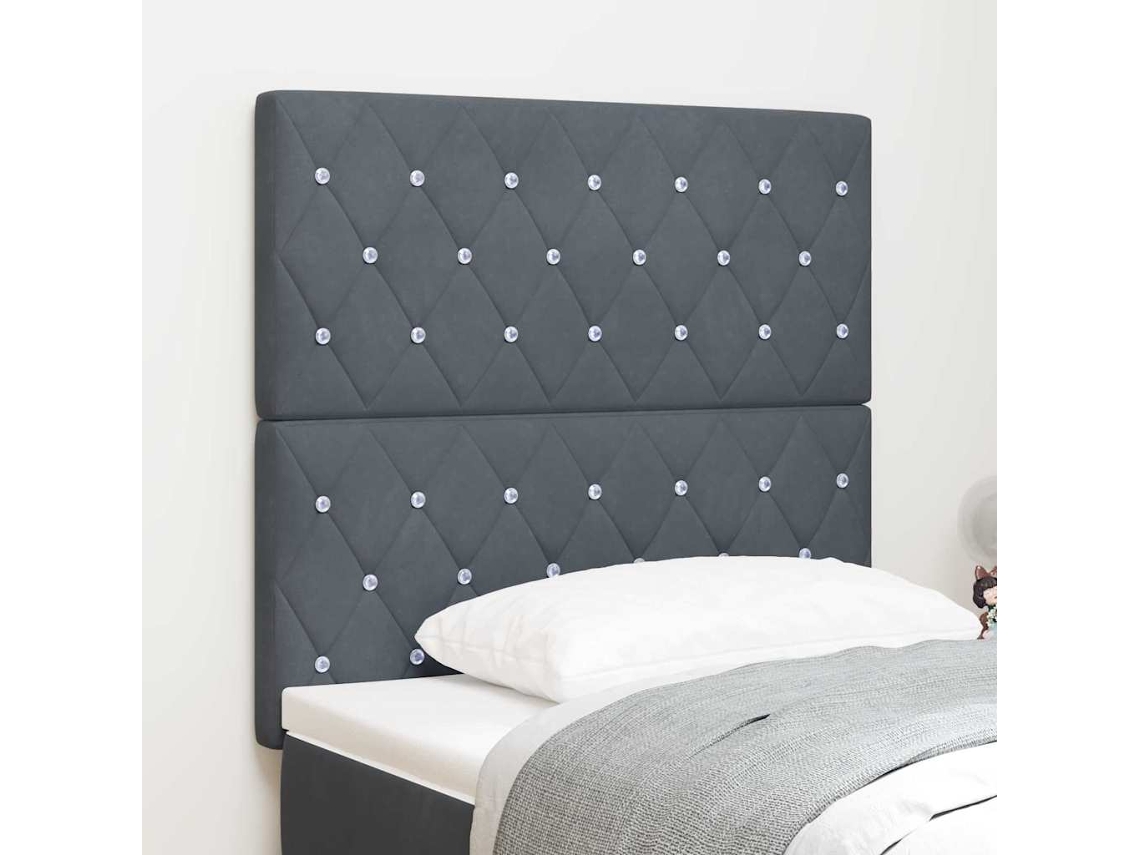 Vidaxl Cabeceira Led Com Fitas Led Manual Cinza Escuro 100 Cm Veludo
