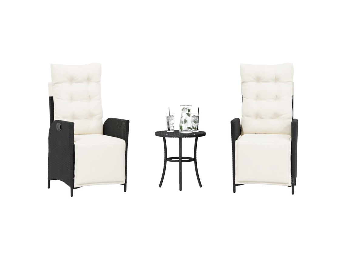 Vidaxl 3 Pcs Conjunto De Bistrô Com Almofadões Vime Pe Preto