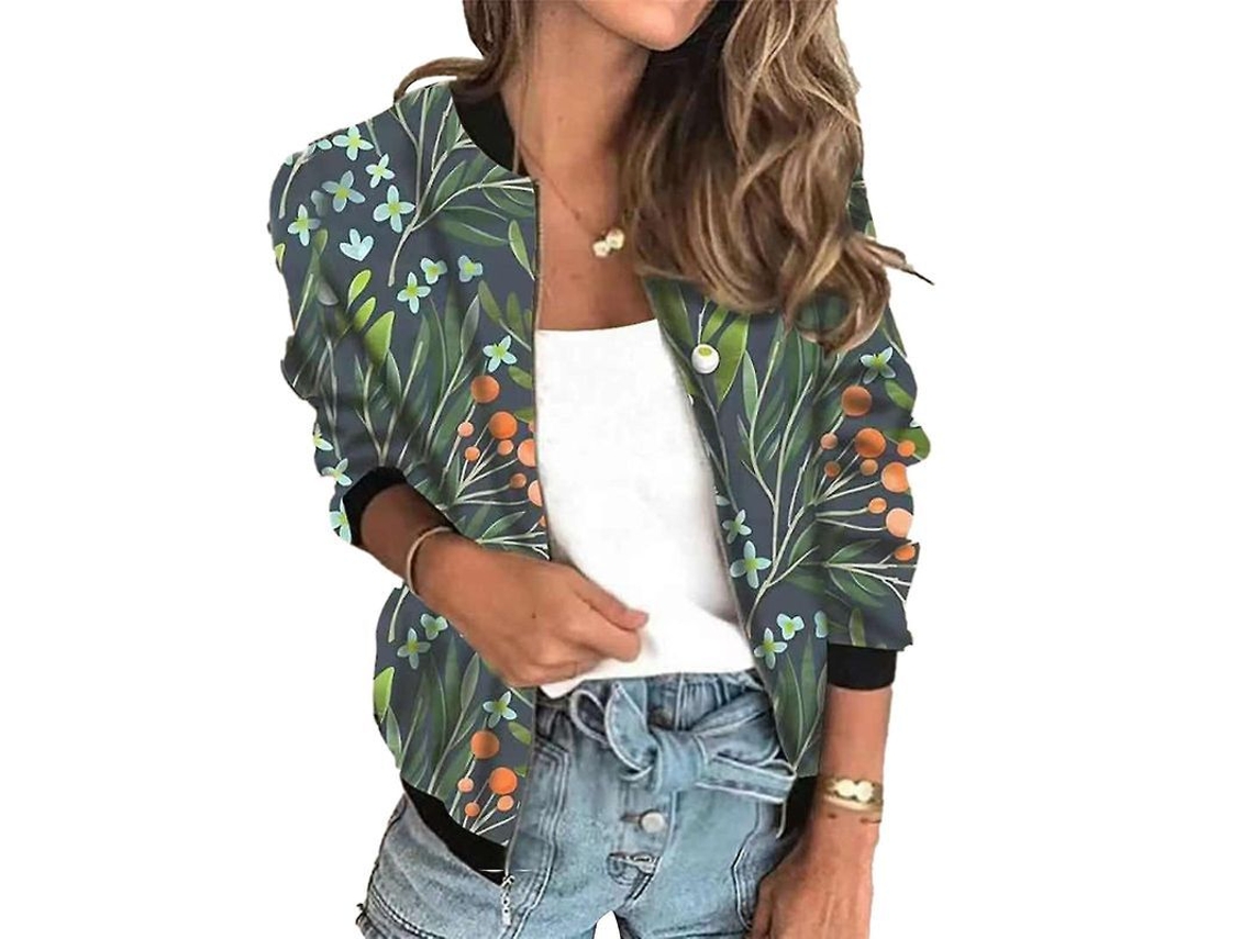 Jaqueta Curta De Zíper Com Estampa Feminina Manga Longa Slim Fit Para Primavera E Outono 2xl Cor 5