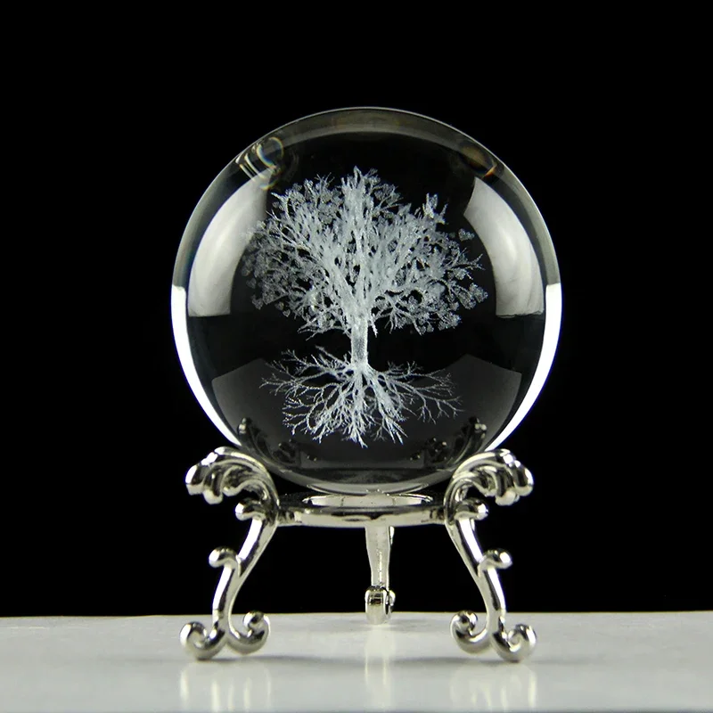 Bola de Cristal Árvore da Vida, Modelo 3d Gravado a Laser, Bola de Vidro MDUG (estilo 3, 6 Cm)