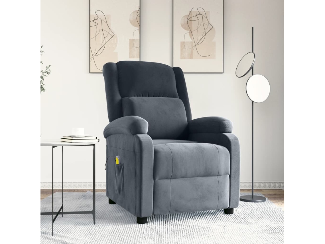 Vidaxl Poltrona De Massagens Veludo Cinza-escuro