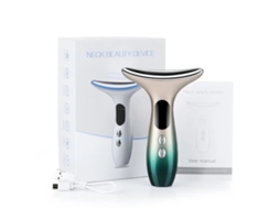 Massageador Ems para Pescoço e Rosto , Luzes Led Tricolores, Vibração Elétrica, Aquecimento e Pressurização, Bateria Incluída. MDUG (verde)
