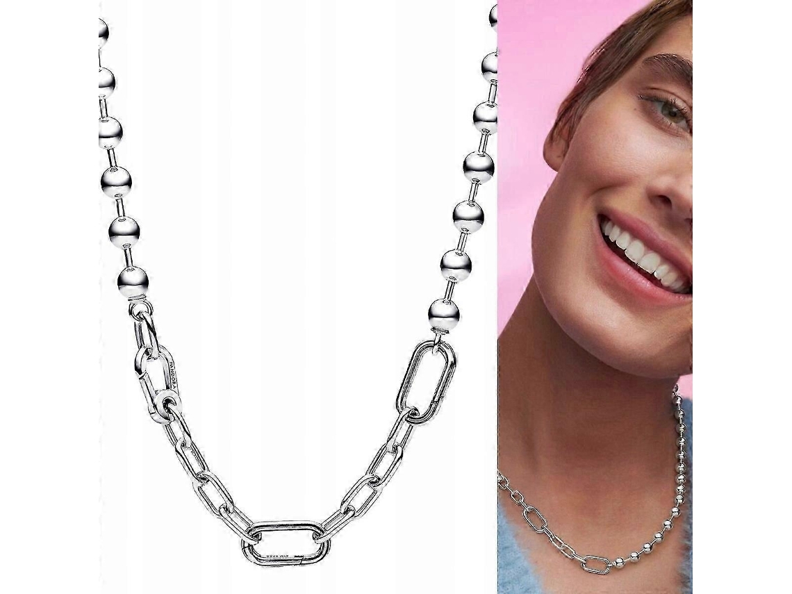 Colar Prata 925, Bolas E Elos De Metal, Acessório Moderno