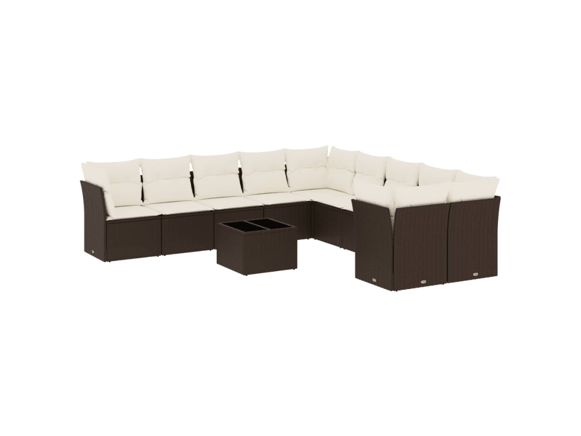 Maison Exclusive - 11 Pcs Conjunto Sofás De Jardim C/ Almofadões Vime Pe Castanho