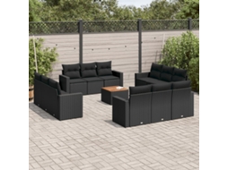 13 Pcs Conjunto De Sofás De Jardim Com Almofadões Vime Pe Preto Dkd Home Decor