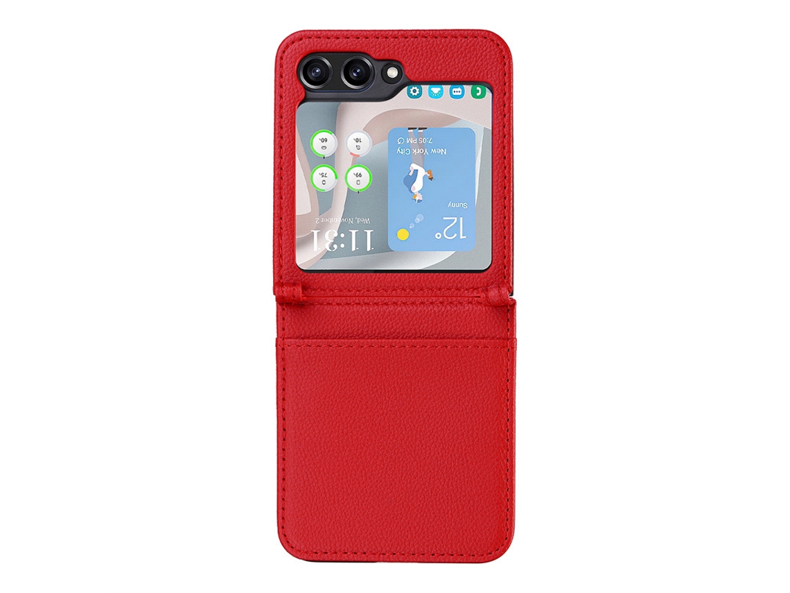 Capa Para Celular Com Compartimento Para Cartão Sim, Capa De Couro De Peça Única Com Estampa De Lichia.vermelho - Samsung Z Flip 3