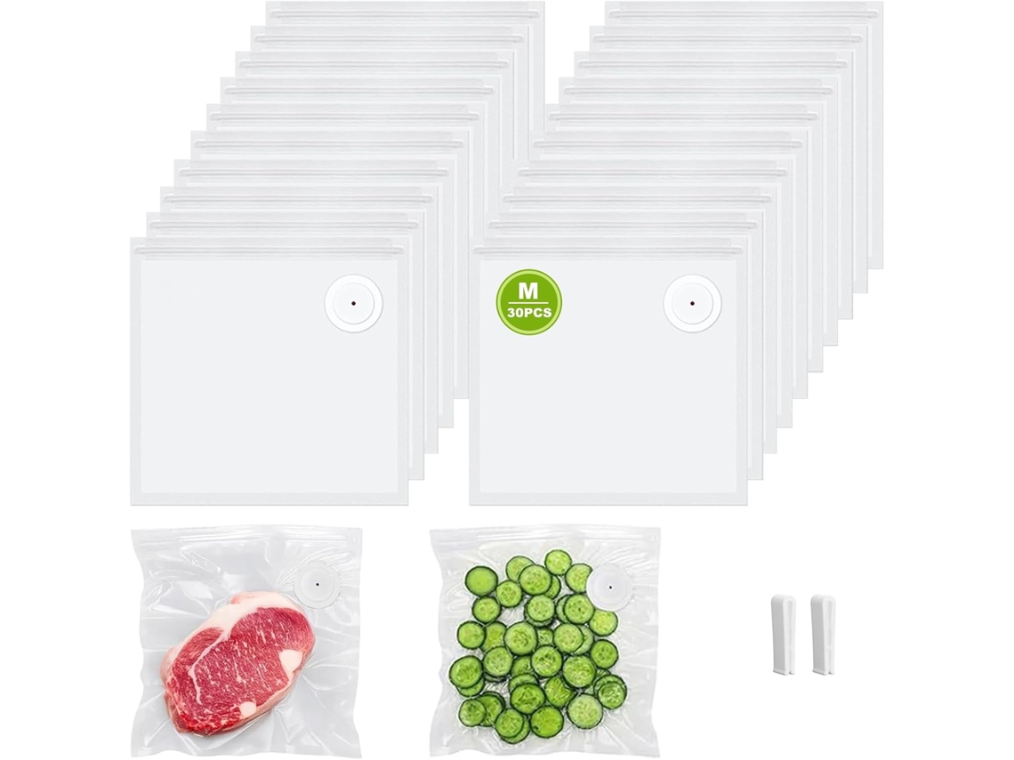 Pacote Com 30 Sacos Para Seladora A Vácuo Válvula, Reutilizáveis E Compatíveis Com A Seladora Manual Chef Preserve