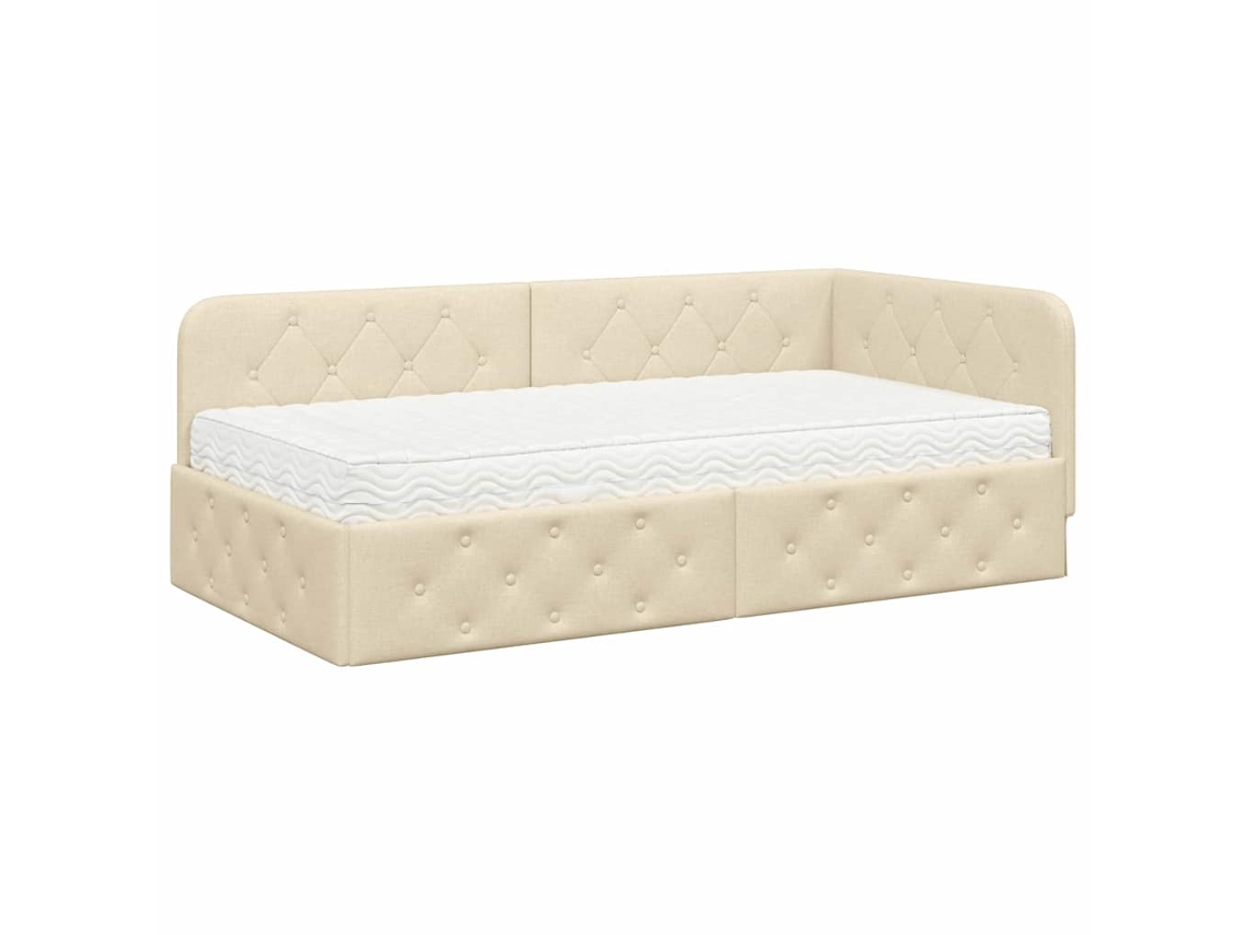 Estrutura de Cama de Canto Creme 100 X 200 Cm Tecido MAISON EXCLUSIVE
