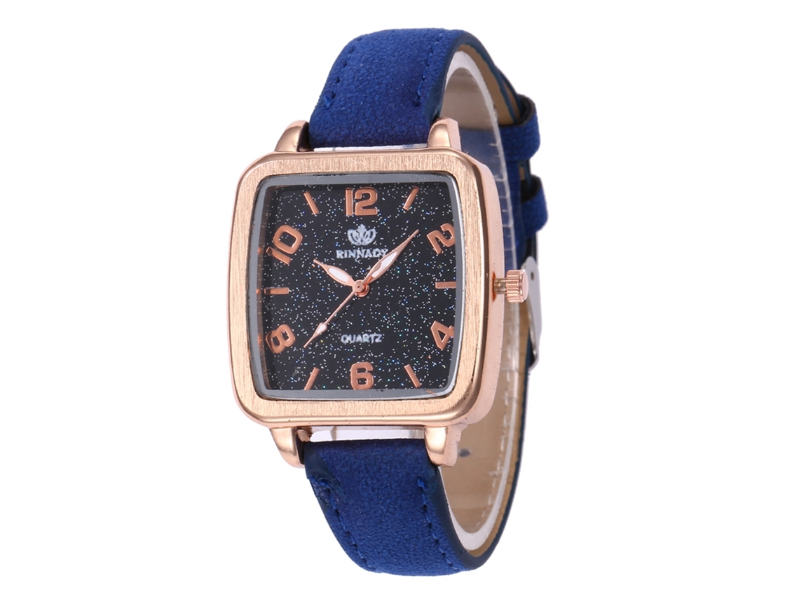 Relógio feminino Zhoulianfa em couro PU, mostrador quadrado, azul royal, quartzo.