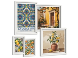 Composição De Quadros Limões, Flores, Laranjas, Itália Moldura Branca Pinturas De Quarto Espelharte (conjunto De 5 Imagens)
