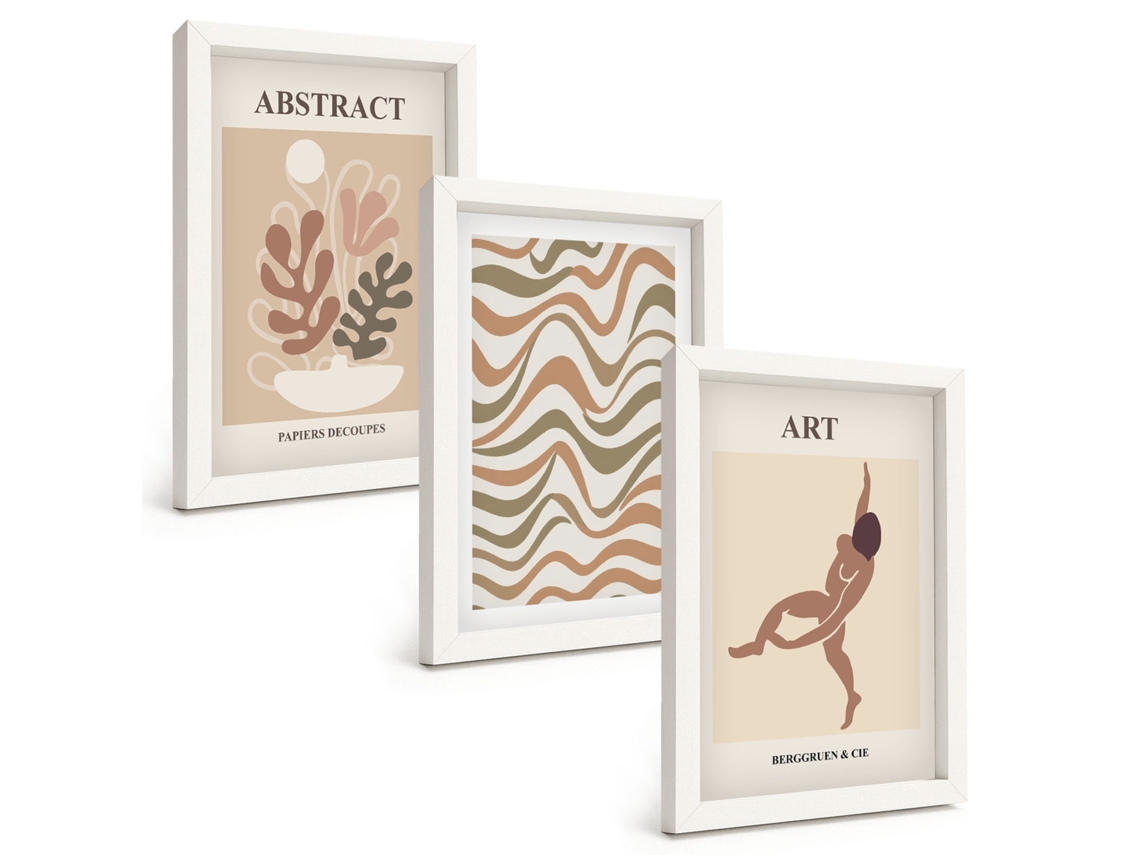 Um Conjunto De Imagens Decorativas Em Uma Moldura Padrões Boho Abstratos Matisse Moldura Branca Pinturas De Quarto Espelharte (3 Peças 20x30 Cm)