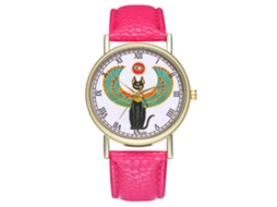 Relógio analógico de quartzo unissex com pulseira de PU de estilo clássico (rosa e vermelho)