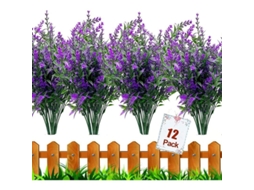 12 Buquês de Flores Artificiais Lavanda Uv Resistente para Jardim Varanda Decoração Casa