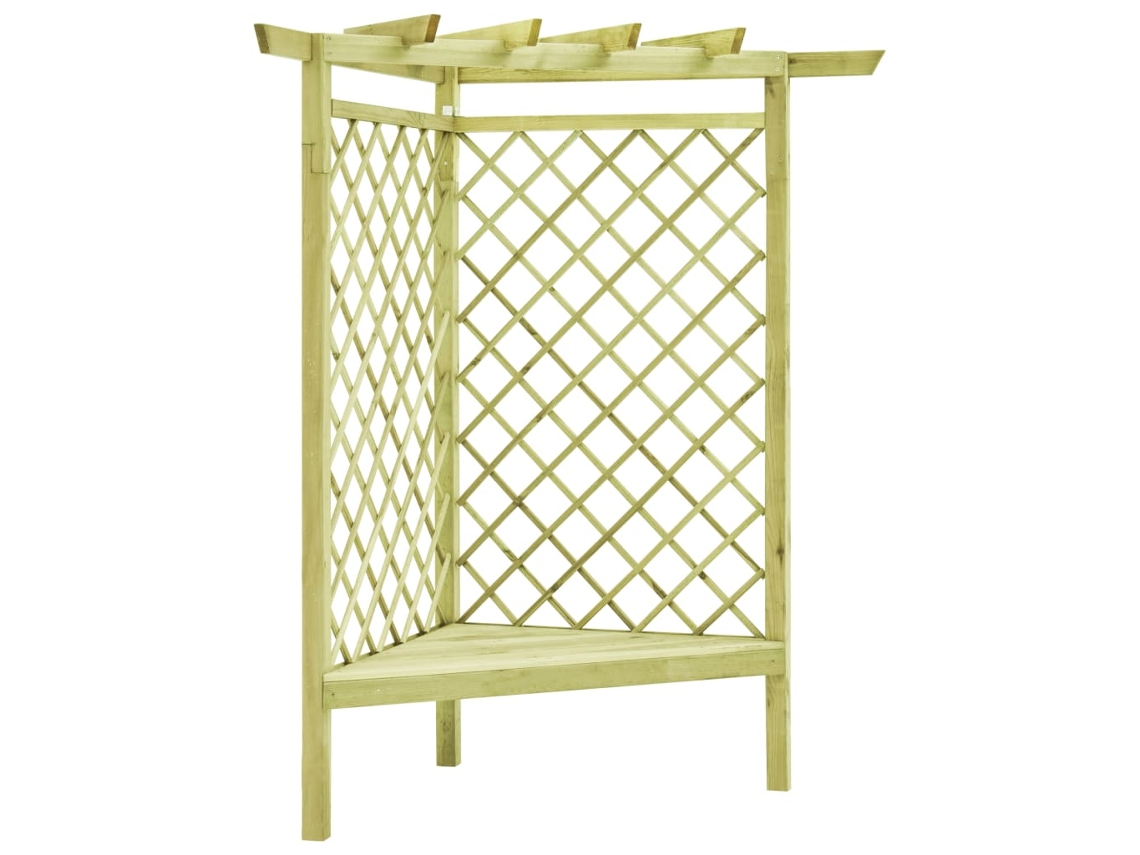 Vidaxl Pérgola De Canto Com Banco 130x130x197 Cm Pinho Impregnado