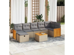 Vidaxl 8 Pcs Conjunto De Sofás P/ Jardim Com Almofadões Vime Pe Bege