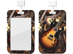 Porta Crachá Com Estampa De Guitarra Musical E Cordão, Estojo De Plástico Impermeável Crachá, Capa Protetora