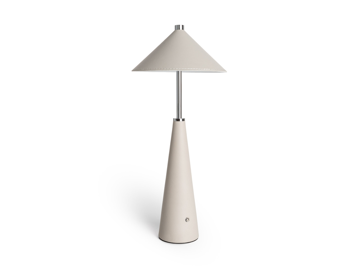 Candeeiro De Mesa Led Portátil Em Couro E Metal Com Bateria Usb Recarregável Tyu Tule Bege