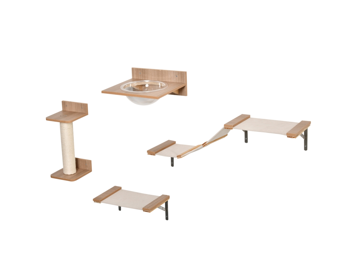 4 Peças Móveis Muro Escalada Gatos, Pinheiro/sisal/acrílico, Marrom Claro,