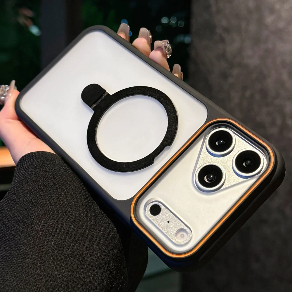 Capa Fosca Magsafe Para Iphone 17 Air (preta) Com Suporte De Anel Magnético.