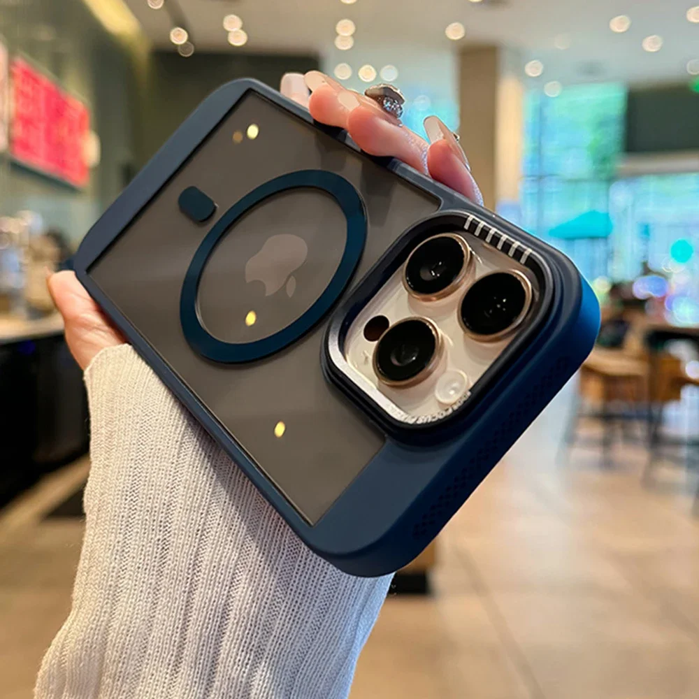 (iphone 13 Pro Max, Azul) Capa Com Moldura Térmica Magsafe Para Iphone, Capa Traseira Protetora Transparente Em Acrílico.