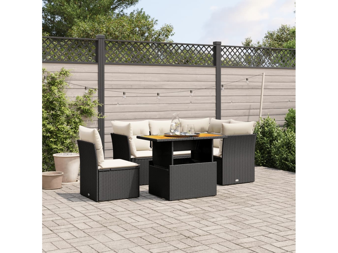 Vidaxl 5 Pcs Conjunto Sofás de Jardim com Almofadões Vime Pe Preto
