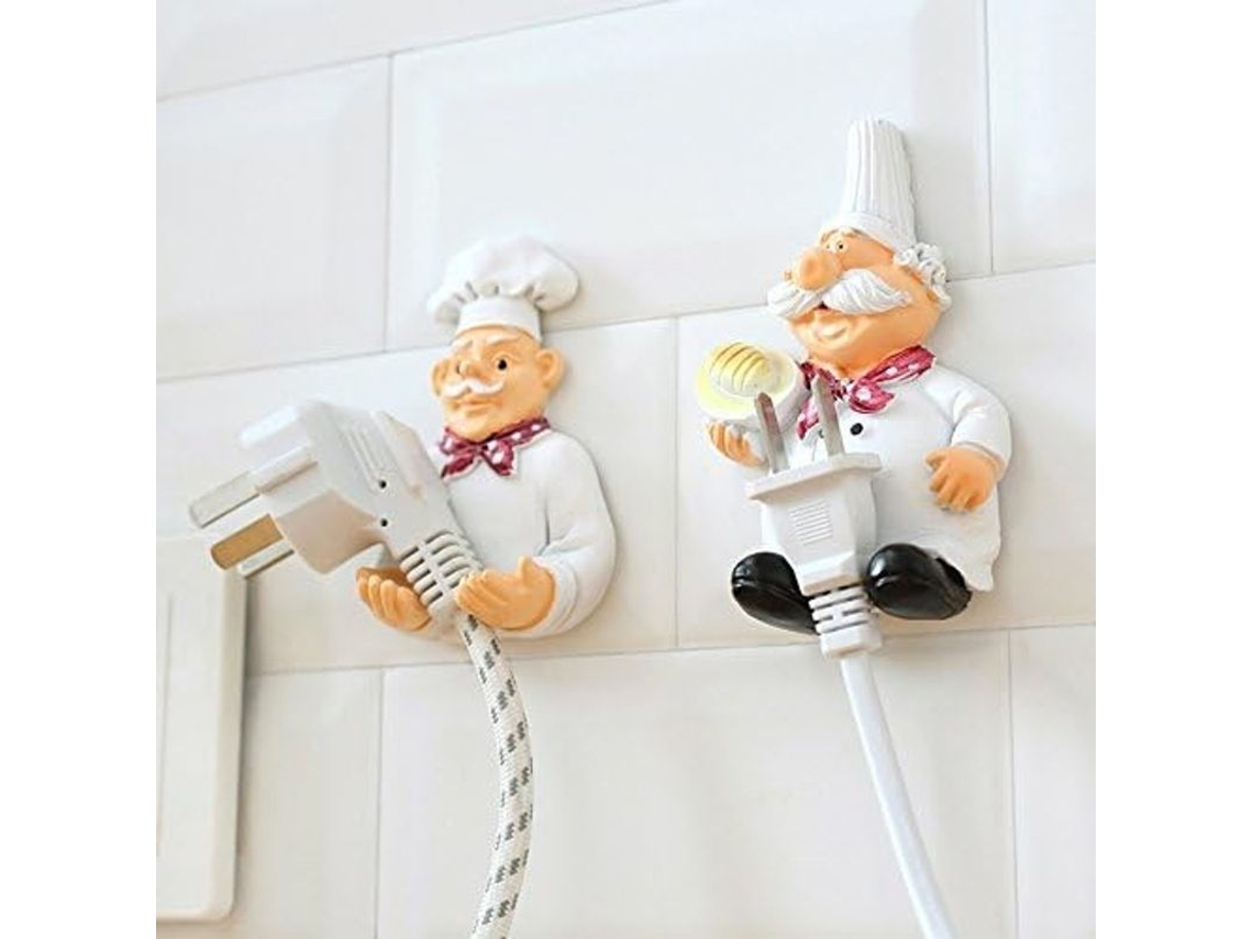 2 Pack Gancho Adhesivo De Resina Decorativo Cartoon Chef Para Parede Porta Armário Resistente