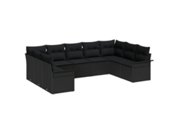 Conjunto De Sofá De Jardim Vidaxl Preto Vime Pe (289 X 187,5 X 85 Cm)